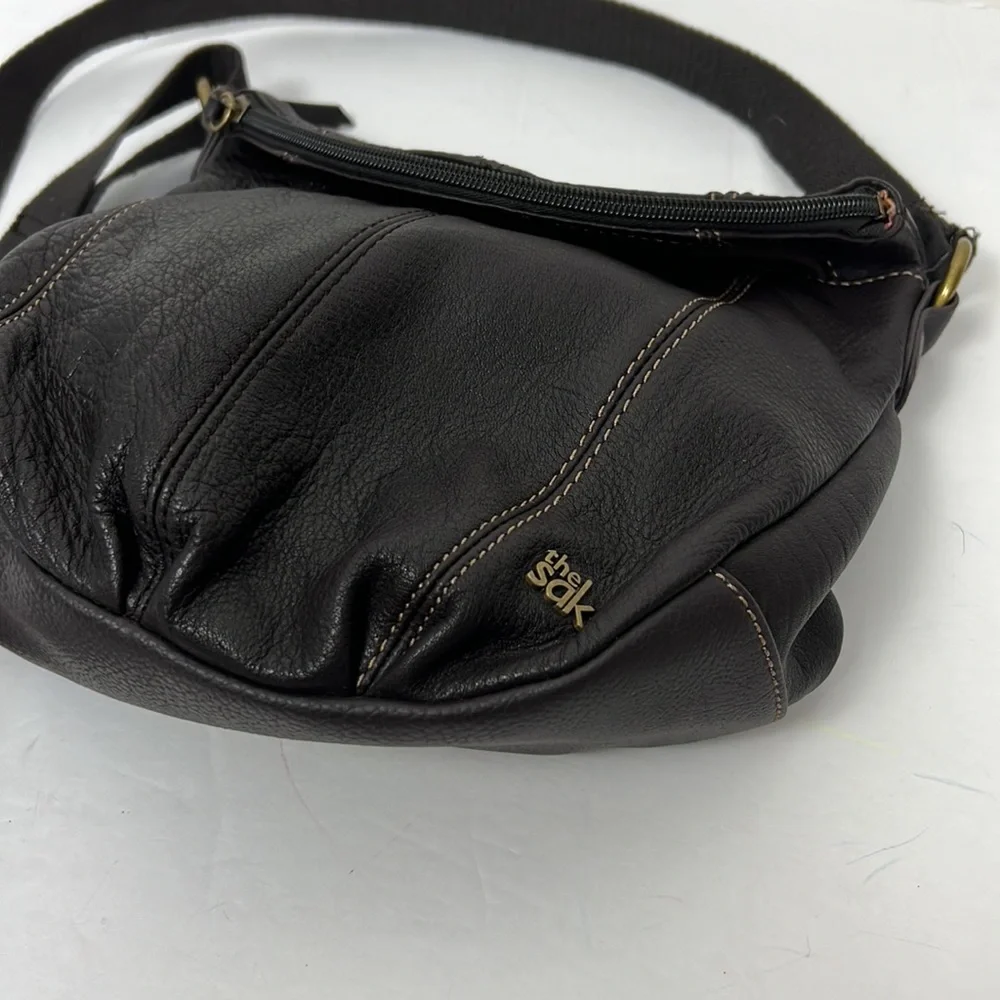 The Sak Leather Crossbody Satchel Boho Bohemian Purse Bag‎ Zip Brown Deena Flap
